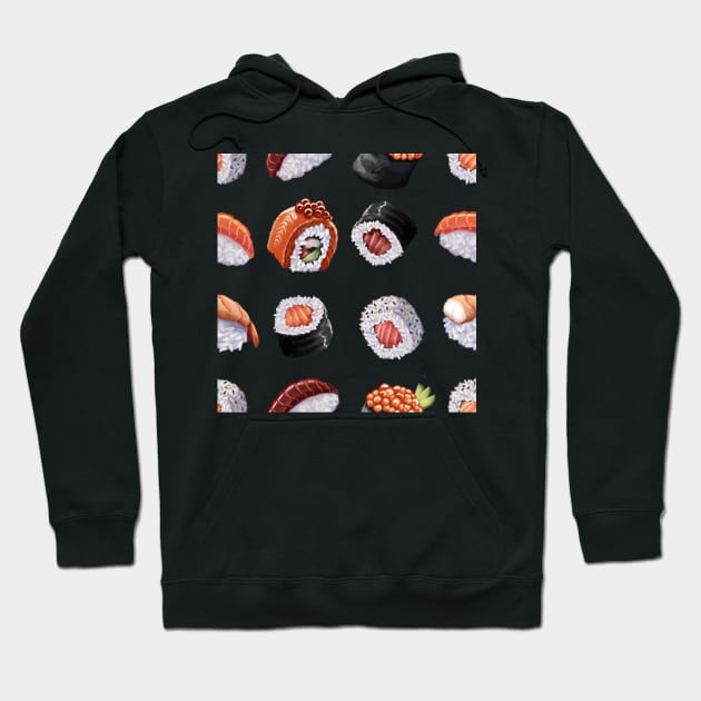 Sushi Japanese Rolls Nigiri Uramaki Hoodie by Moemie